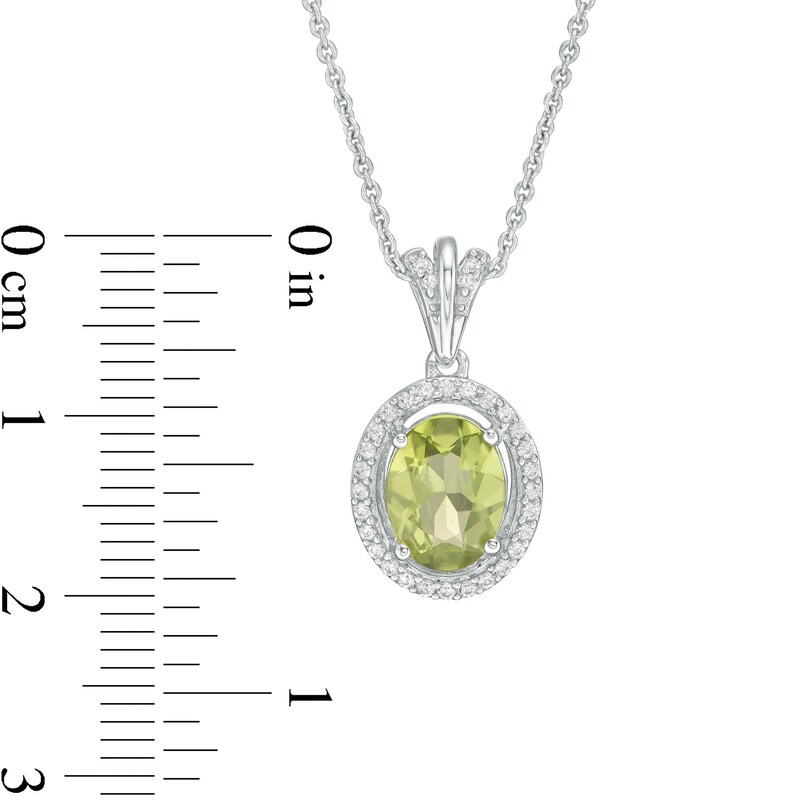 Main Image 2 of Oval Peridot and Lab-Created White Sapphire Frame Pendant in Sterling Silver