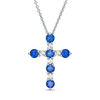 Thumbnail Image 1 of Lab-Created Blue and White Sapphire Cross Pendant in Sterling Silver