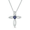 Thumbnail Image 1 of Heart-Shaped Lab-Created Blue and White Sapphire Loop Cross Pendant in Sterling Silver