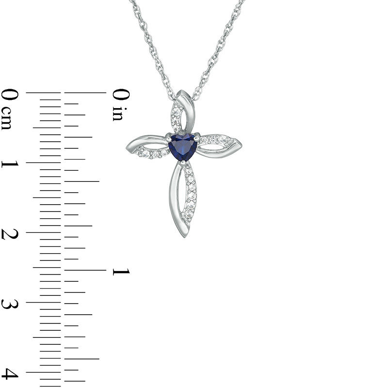 Main Image 2 of Heart-Shaped Lab-Created Blue and White Sapphire Loop Cross Pendant in Sterling Silver
