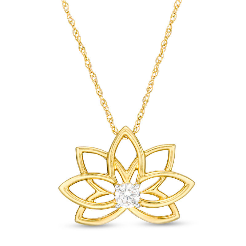 1/6 CT. Diamond Solitaire Lotus Flower Pendant in 10K Gold