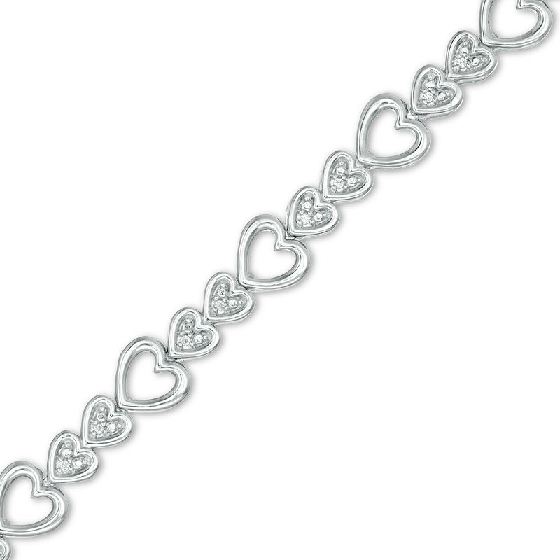 1/10 CT. T.W. Diamond Hearts Bracelet in Sterling Silver - 7.5"