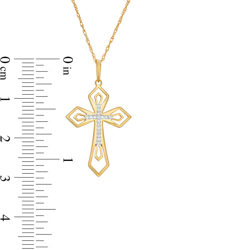Main Image 2 of 1/20 CT. T.W. Diamond Gothic-Style Cross Pendant in 10K Gold
