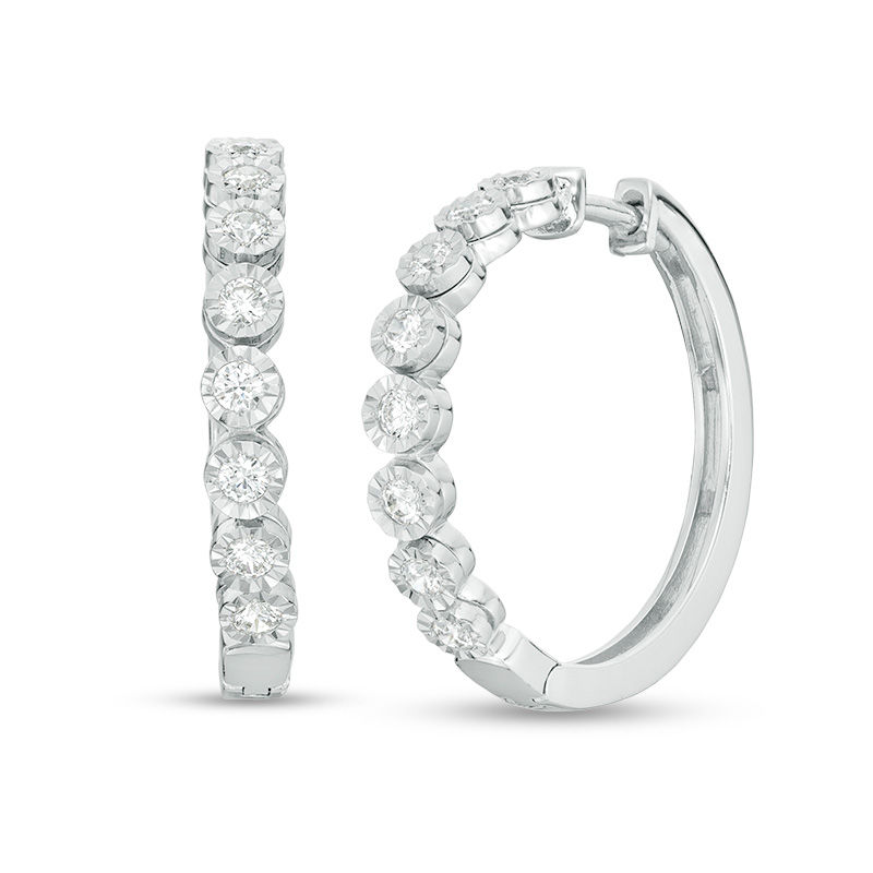 Main Image 1 of 1/2 CT. T.W. Diamond Bubbles Hoop Earrings in 10K White Gold