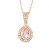 Thumbnail Image 0 of Pear-Shaped Morganite and 1/8 CT. T.W. Diamond Frame Pendant in 10K Rose Gold