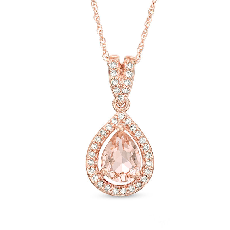Pear-Shaped Morganite and 1/8 CT. T.W. Diamond Frame Pendant in 10K Rose Gold