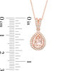 Thumbnail Image 1 of Pear-Shaped Morganite and 1/8 CT. T.W. Diamond Frame Pendant in 10K Rose Gold