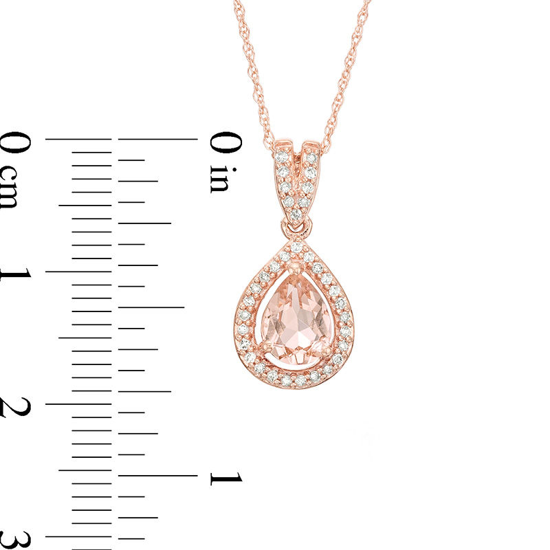 Main Image 2 of Pear-Shaped Morganite and 1/8 CT. T.W. Diamond Frame Pendant in 10K Rose Gold