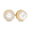 Cultured Freshwater Pearl and Lab-Created White Sapphire Frame Stud Earrings in Sterling Silver with 14K Gold Plate
