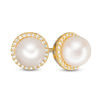 Thumbnail Image 1 of Freshwater Cultured Pearl and Lab-Created White Sapphire Frame Stud Earrings in Sterling Silver with 14K Gold Plate