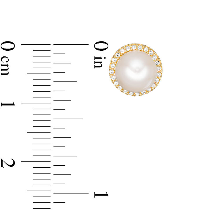 Main Image 2 of Freshwater Cultured Pearl and Lab-Created White Sapphire Frame Stud Earrings in Sterling Silver with 14K Gold Plate
