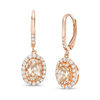 Oval Morganite and White Topaz Frame Drop Earrings in 10K Rose Gold