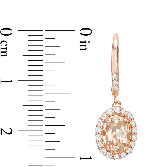 Oval Morganite and White Topaz Frame Drop Earrings in 10K Rose Gold Oval Morganite and White Topaz Frame Drop Earrings in 10K Rose Gold