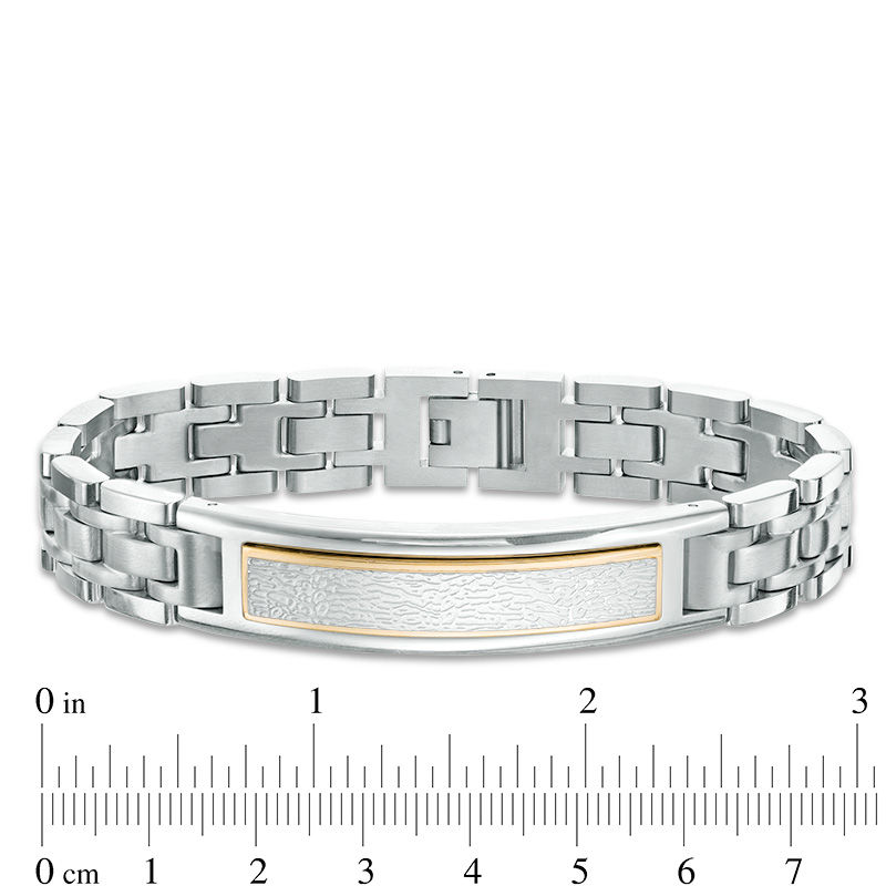 Men’s Textured ID Bracelet in Stainless Steel and Yellow IP - 8.75"