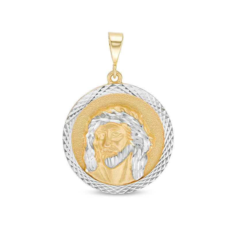 Men's Diamond-Cut Jesus Reversible Necklace Charm in 10K Gold