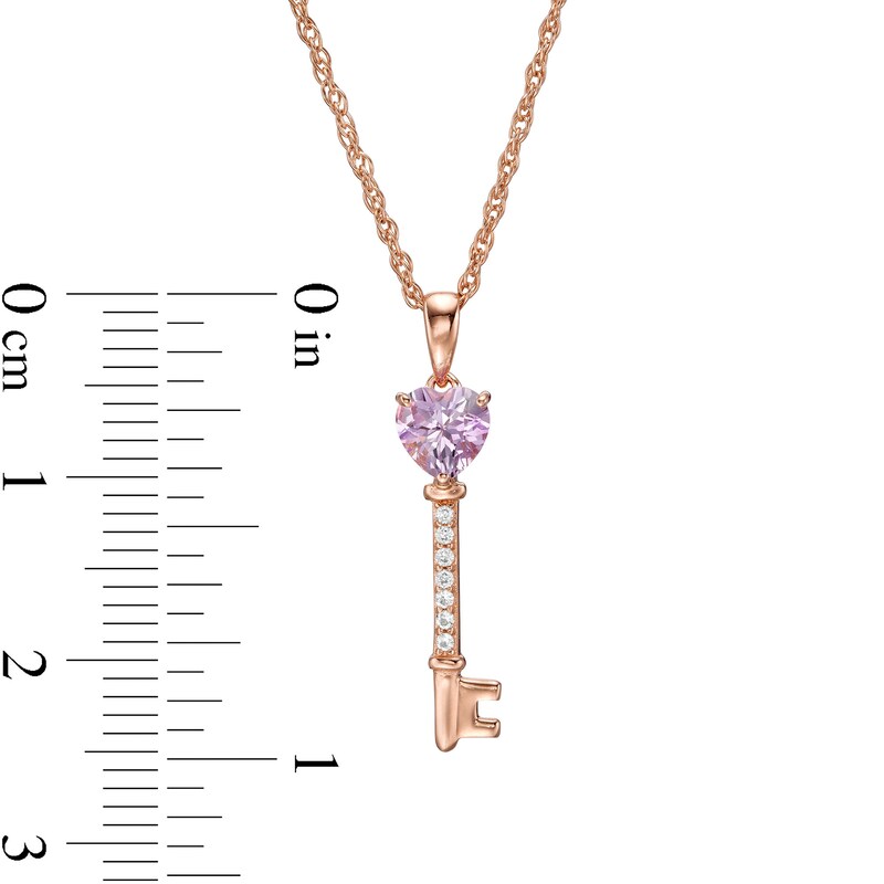 Main Image 2 of Rose de France Amethyst and Lab-Created White Sapphire Key Pendant in Sterling Silver with 14K Rose Gold Plate