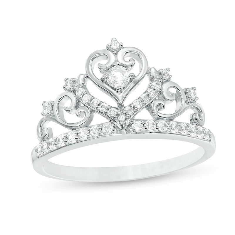 Main Image 1 of Lab-Created White Sapphire Crown Ring in Sterling Silver