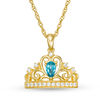 Thumbnail Image 1 of Pear-Shaped Blue Topaz and Lab-Created White Sapphire Crown Pendant in Sterling Silver with 14K Gold Plate