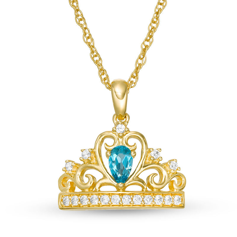 Pear-Shaped Blue Topaz and Lab-Created White Sapphire Crown Pendant in Sterling Silver with 14K Gold Plate