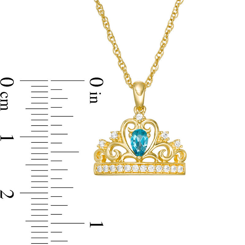 Main Image 2 of Pear-Shaped Blue Topaz and Lab-Created White Sapphire Crown Pendant in Sterling Silver with 14K Gold Plate