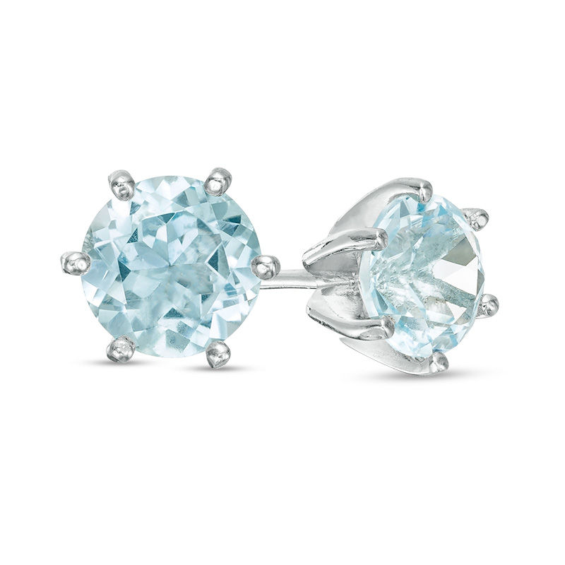 Main Image 1 of 6.5mm Blue Topaz Solitaire Stud Earrings in Sterling Silver