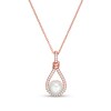 Thumbnail Image 1 of Button Freshwater Cultured Pearl and Lab-Created White Sapphire Pendant in Sterling Silver with 14K Rose Gold Plate