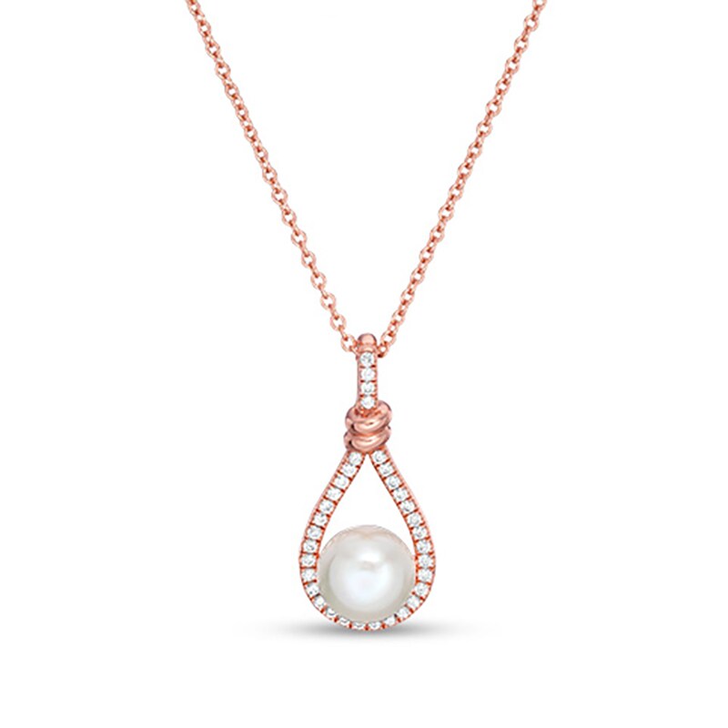 Main Image 1 of Button Freshwater Cultured Pearl and Lab-Created White Sapphire Pendant in Sterling Silver with 14K Rose Gold Plate