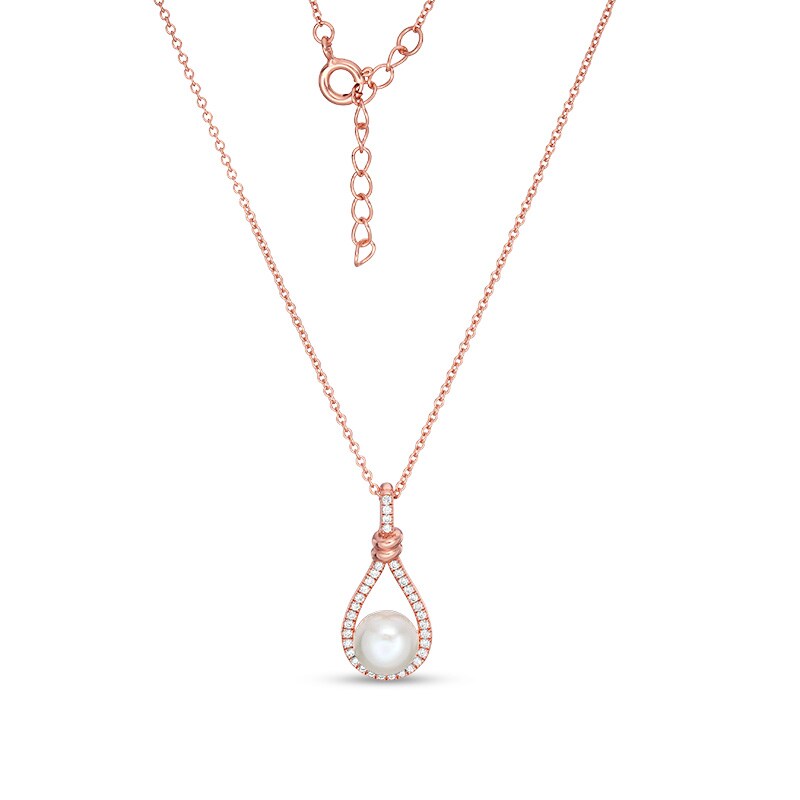 Main Image 2 of Button Freshwater Cultured Pearl and Lab-Created White Sapphire Pendant in Sterling Silver with 14K Rose Gold Plate