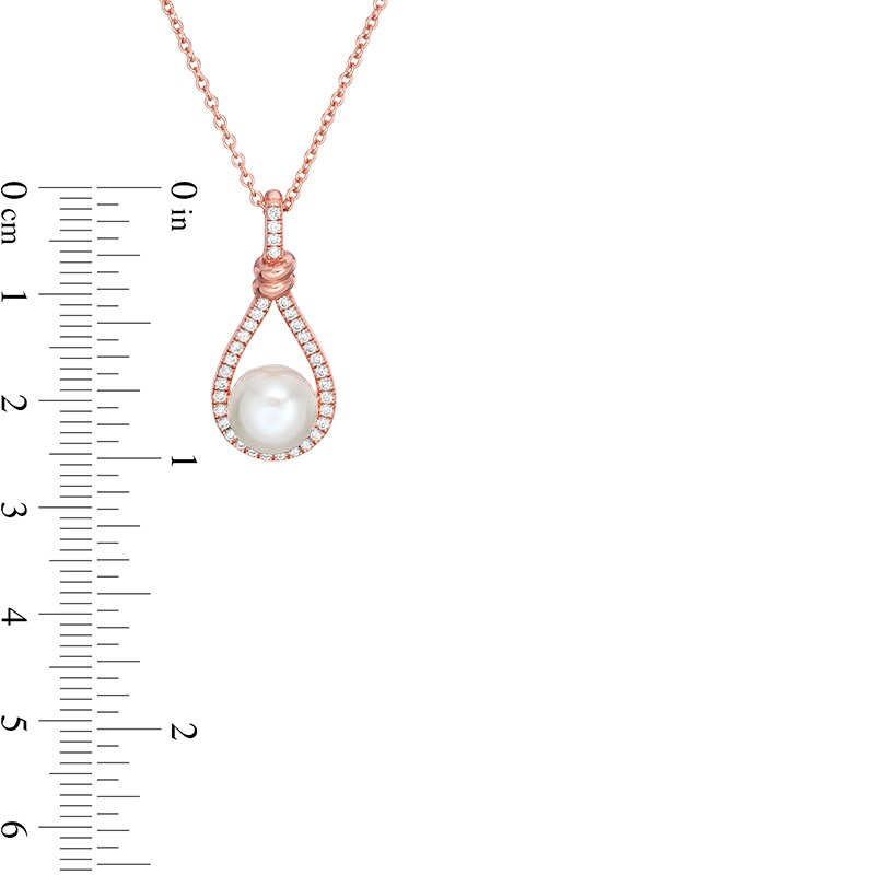 Main Image 3 of Button Freshwater Cultured Pearl and Lab-Created White Sapphire Pendant in Sterling Silver with 14K Rose Gold Plate