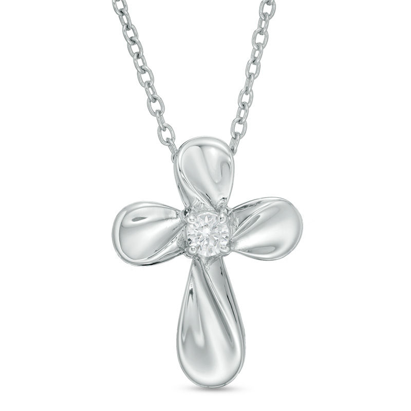 Sterling Silver Solitaire Diamond Cross Pendant Necklace
