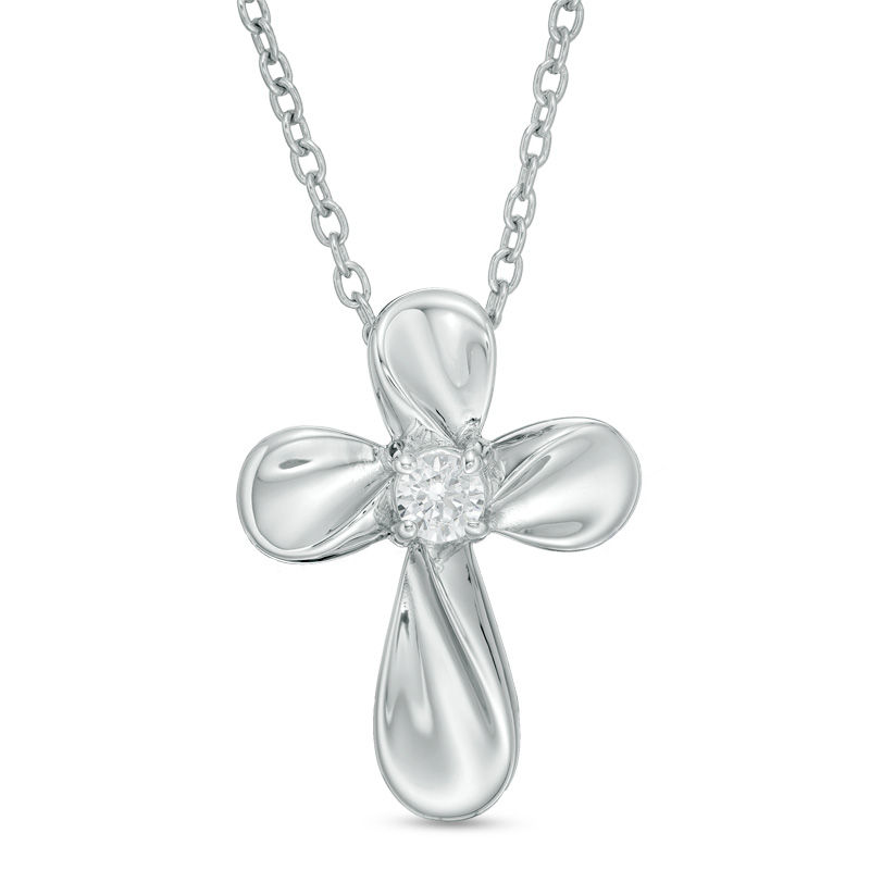 Main Image 1 of 1/15 CT. Diamond Solitaire Twist Cross Pendant in Sterling Silver