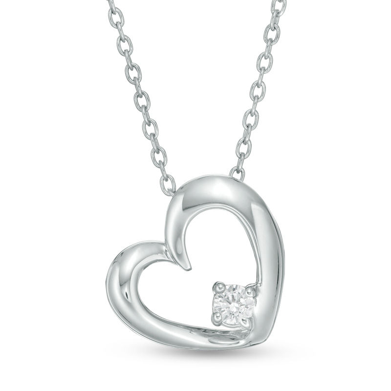 1/15 CT. Diamond Solitaire Tilted Heart Pendant in Sterling Silver