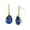 Thumbnail Image 0 of Pear-Shaped Lab-Created Blue Sapphire and 1/15 CT. T.W. Diamond Drop Earrings in 10K Gold