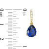 Thumbnail Image 1 of Pear-Shaped Lab-Created Blue Sapphire and 1/15 CT. T.W. Diamond Drop Earrings in 10K Gold