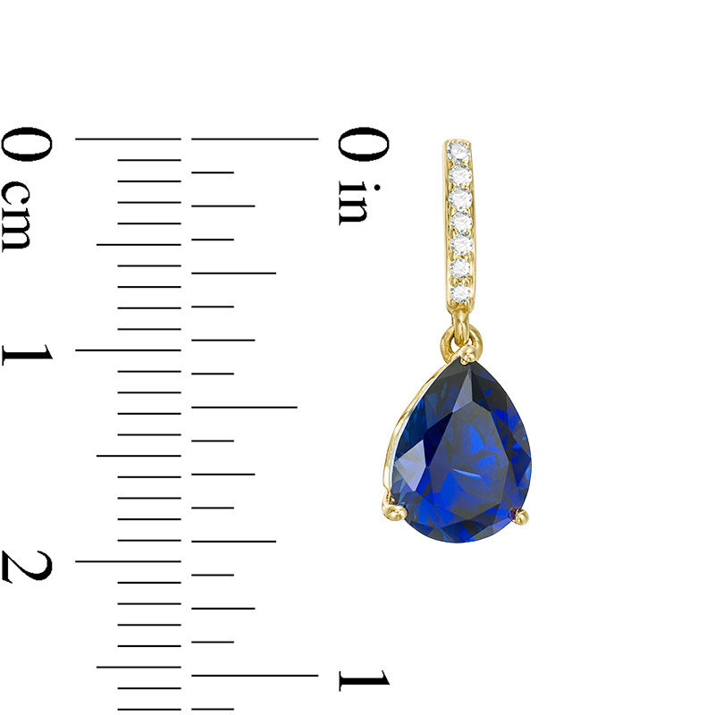 Pear-Shaped Lab-Created Blue Sapphire and 1/15 CT. T.W. Diamond Drop Earrings in 10K Gold