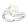 Thumbnail Image 0 of 9.0 - 10.0mm Button Culture Freshwater Pearl Swirl Bypass Petal Ring in Sterling Silver