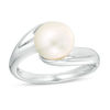 Thumbnail Image 1 of 9.0 - 10.0mm Button Culture Freshwater Pearl Swirl Bypass Petal Ring in Sterling Silver