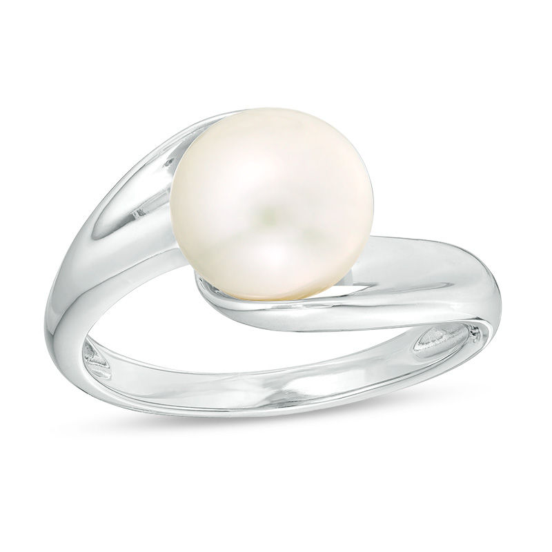 Main Image 1 of 9.0 - 10.0mm Button Culture Freshwater Pearl Swirl Bypass Petal Ring in Sterling Silver