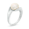 Thumbnail Image 1 of 9.0 - 10.0mm Button Culture Freshwater Pearl Swirl Bypass Petal Ring in Sterling Silver