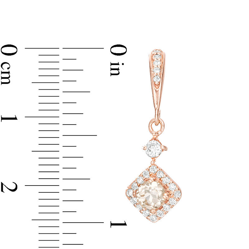 Main Image 2 of 4.0mm Morganite and White Topaz Tilted Square Frame Drop Earrings in 10K Rose Gold