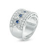 Thumbnail Image 1 of Lab-Created Blue and White Sapphire Vintage-Style Quilt Ring in Sterling Silver