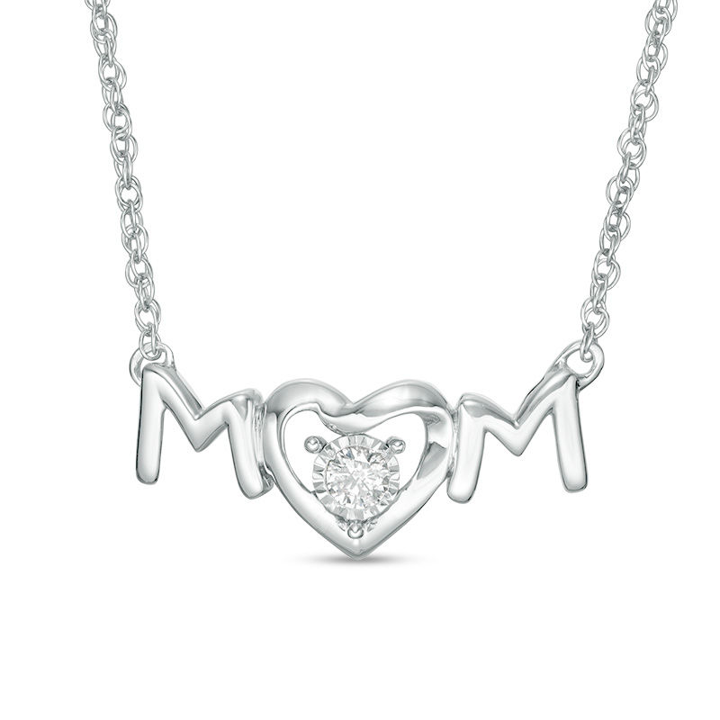 1/15 CT. Diamond Solitaire "MOM" Heart-Shaped Necklace in Sterling Silver