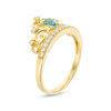 Thumbnail Image 1 of Pear-Shaped Blue Topaz and Lab-Created White Sapphire Crown Ring in Sterling Silver with 14K Gold Plate