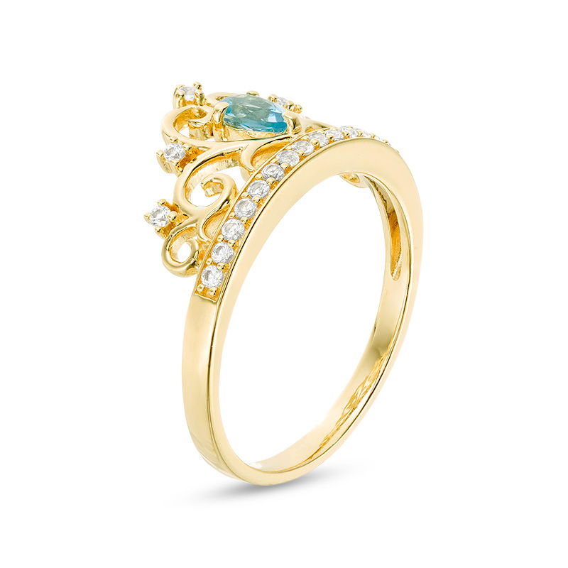 Main Image 2 of Pear-Shaped Blue Topaz and Lab-Created White Sapphire Crown Ring in Sterling Silver with 14K Gold Plate