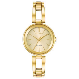 Ladies' Citizen Eco-Drive® Axiom Gold-Tone Bangle Watch with Champagne Dial (Model: EM0638-50P)