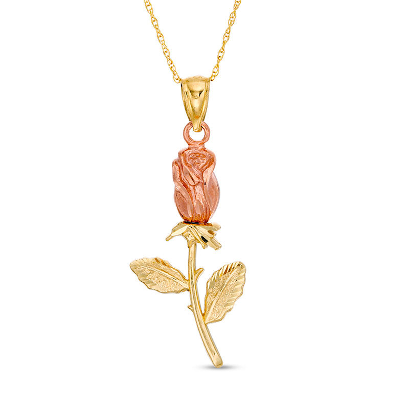 Diamond-Cut Rose Pendant in 10K Two-Tone Gold