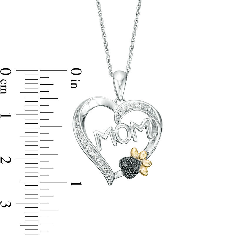 Main Image 3 of 1/20 CT. T.W. Enhanced Black and White Diamond "MOM" with Paw Print Heart Pendant in Sterling Silver and 10K Gold