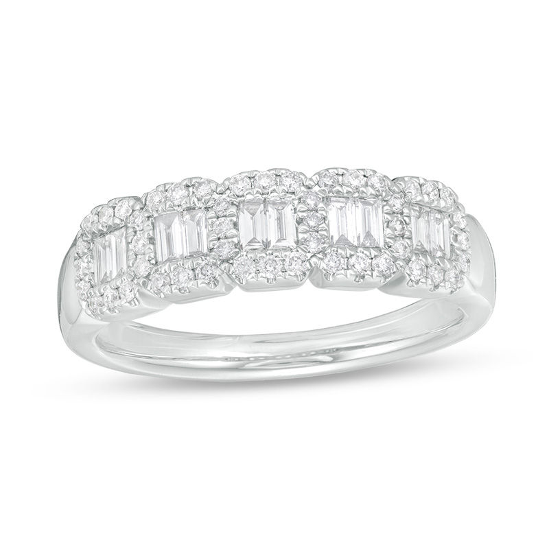 Main Image 1 of 1/2 CT. T.W. Baguette and Round Diamond Band in 10K White Gold