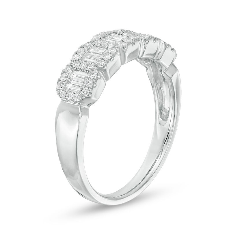 1/2 CT. T.W. Baguette and Round Diamond Band in 10K White Gold
