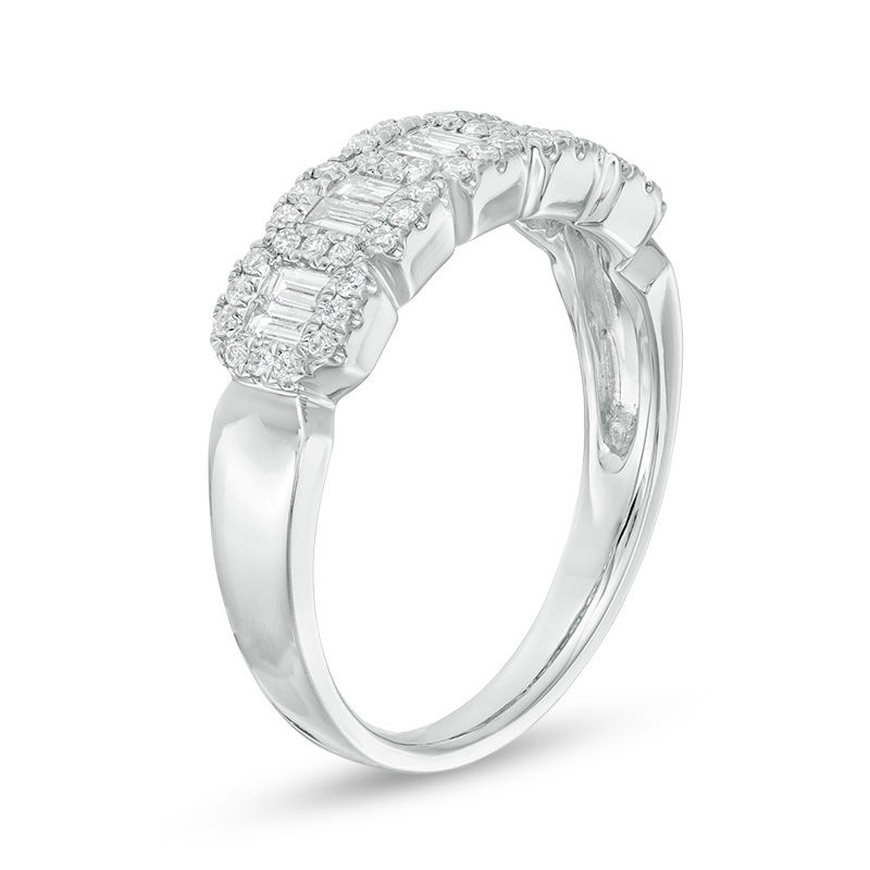 Main Image 2 of 1/2 CT. T.W. Baguette and Round Diamond Band in 10K White Gold